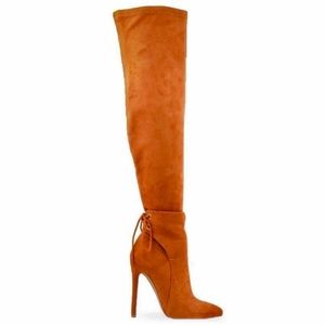 Over the knee stiletto tan boots